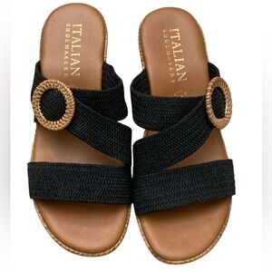 Italian Shoemakers wedge Sandals Size 8 Black tan grania comfort gladiator